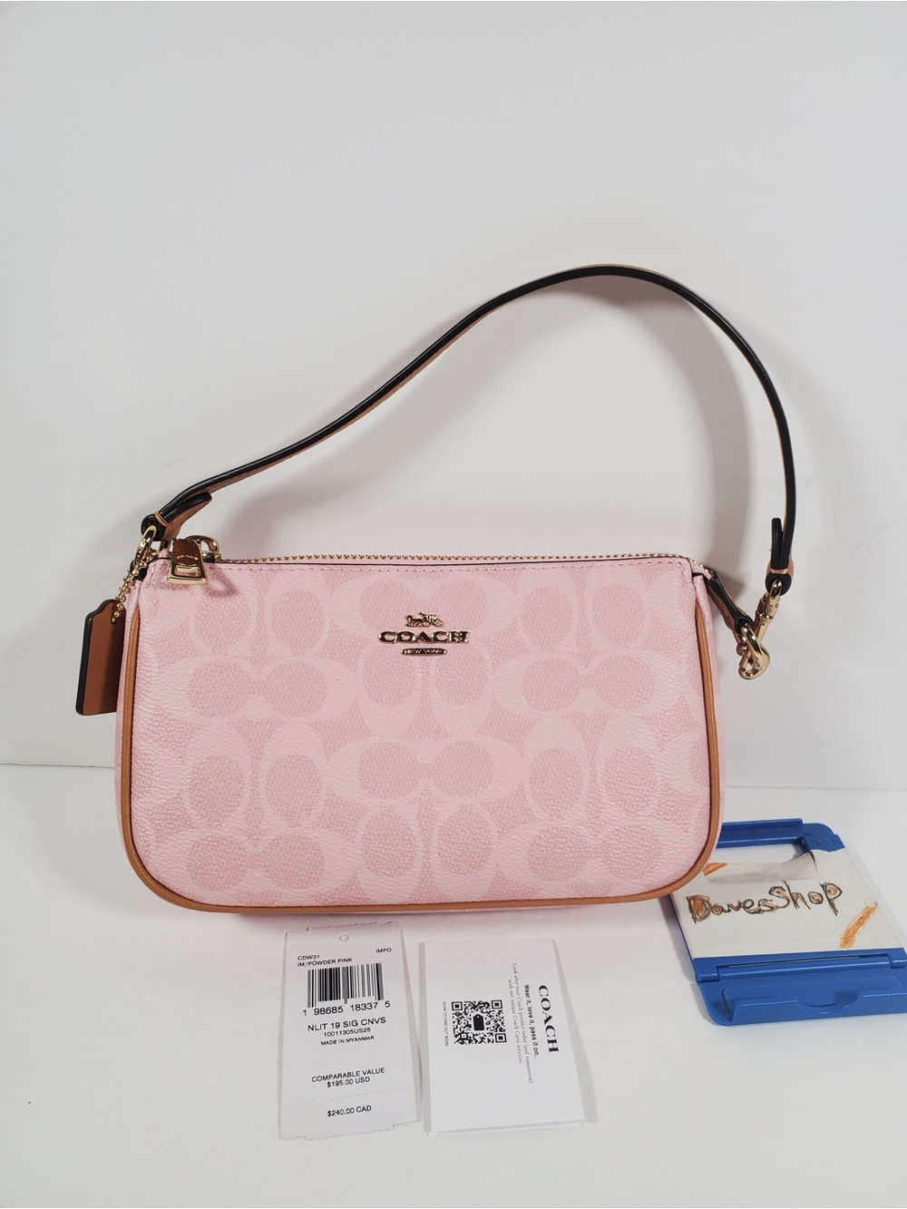 Coach Nolita 19 In Signature Canvas Gold/Powder Pink CDW31 NWT